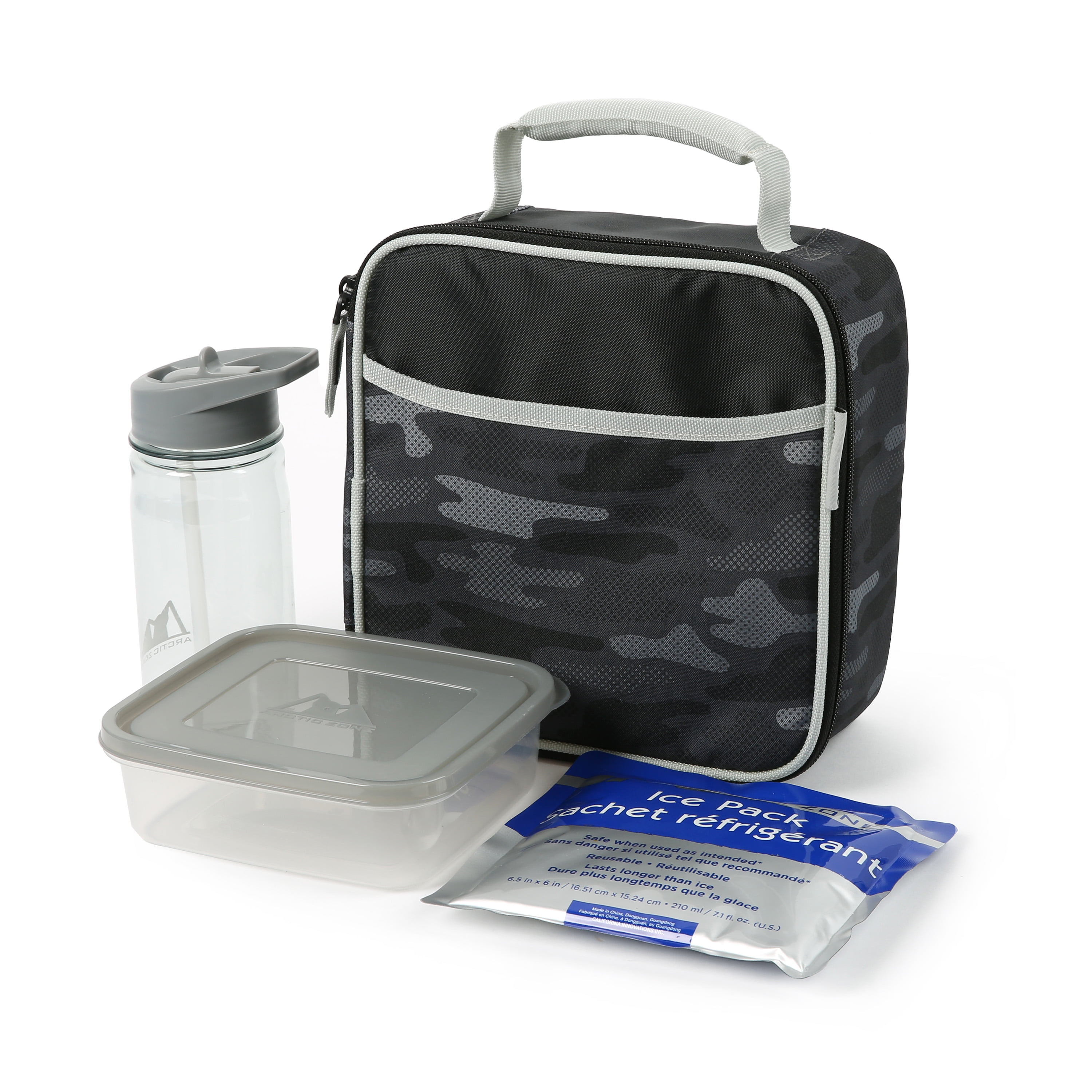 Arctic Zone Lunch Box Combo with Accessories and Microban Protected Easy Clean Lining, Camo, Green