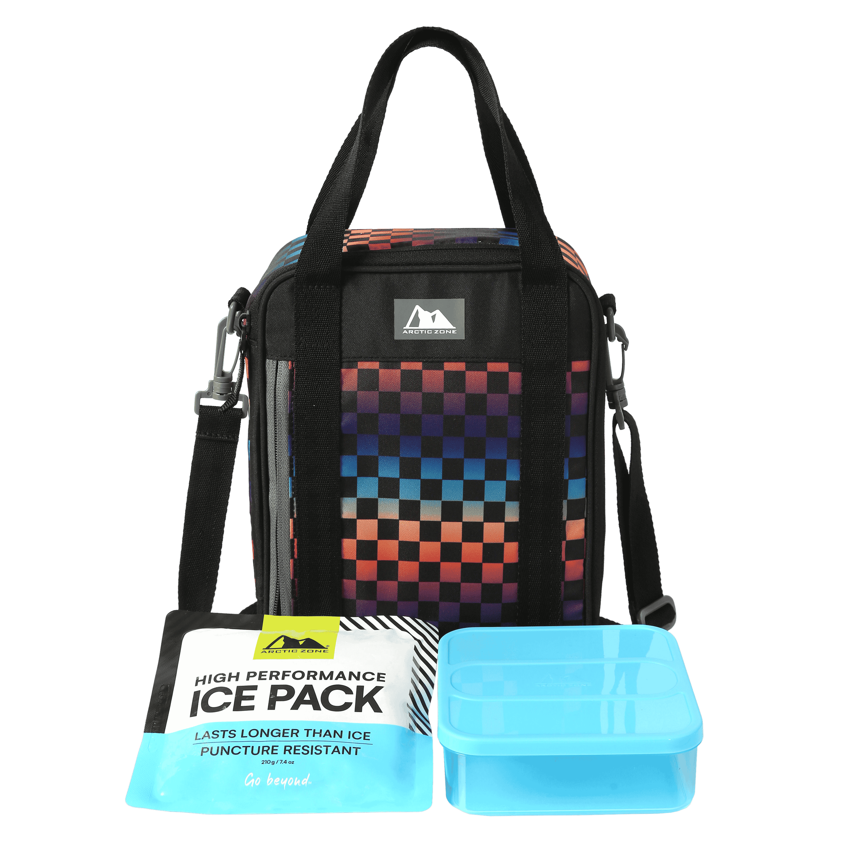 Arctic Zone Urban Lunch Box Combo with Ice Pack and Sandwich Container - Rainbow Checkered