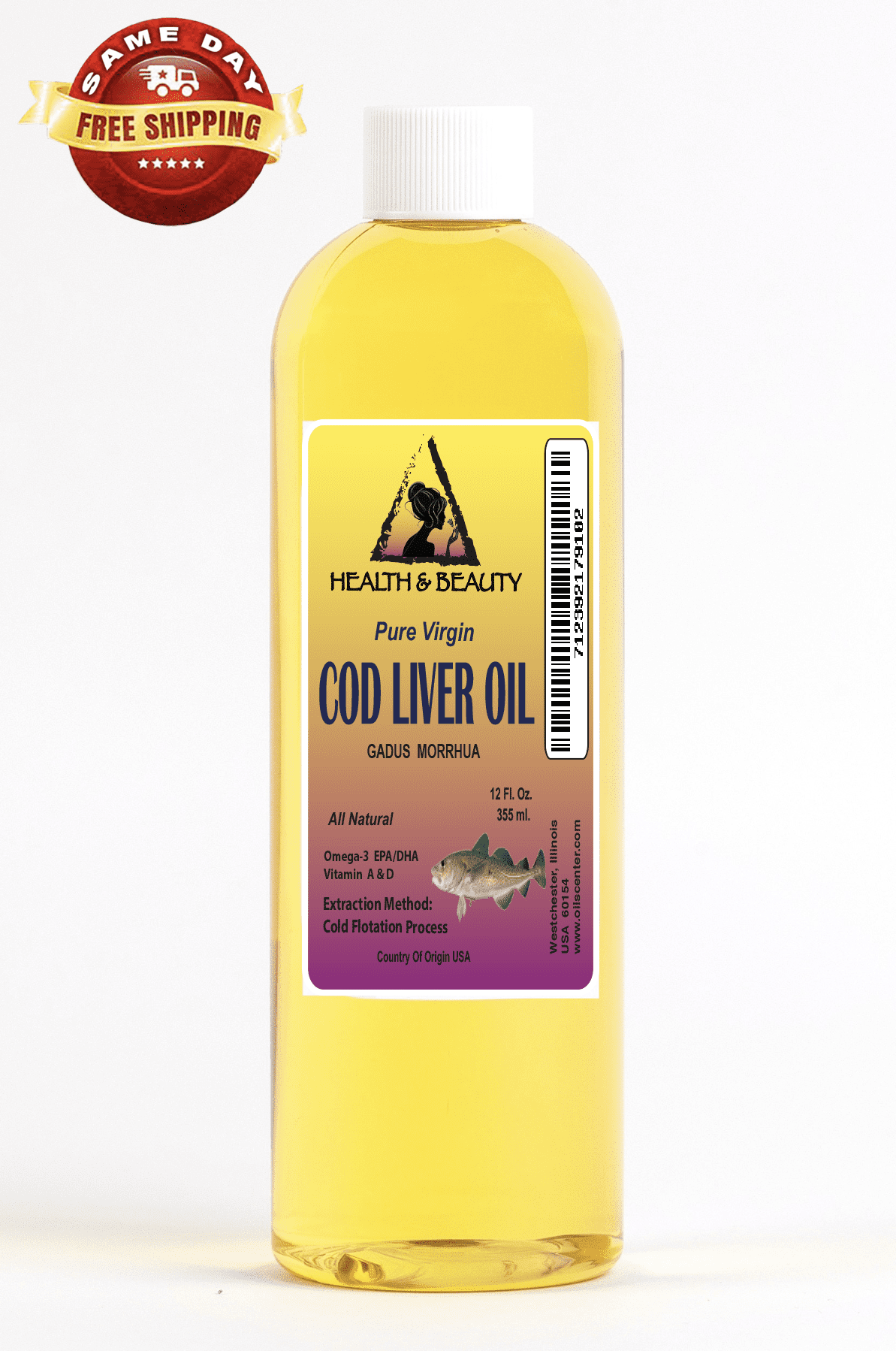 Arctic cod liver oil vitamin a&d3 by h&b oils center all natural liquid 12 oz