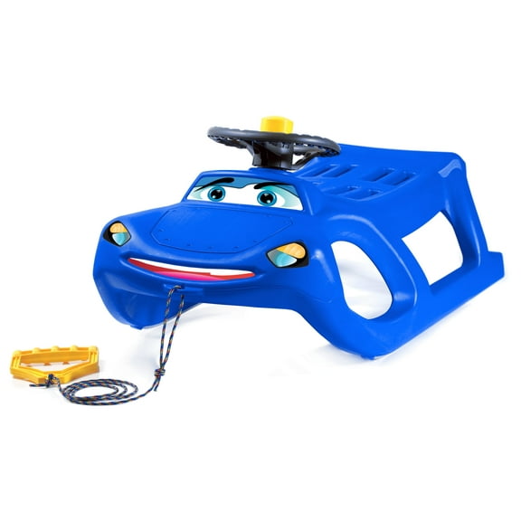 ArcticThrill Snow Sled for Kids - SnoWheel Sledge - Toboggan with Pull Rope and Decorative Steering Wheel; Outdoor Plastic Winter Sleigh for Toddlers & Kids