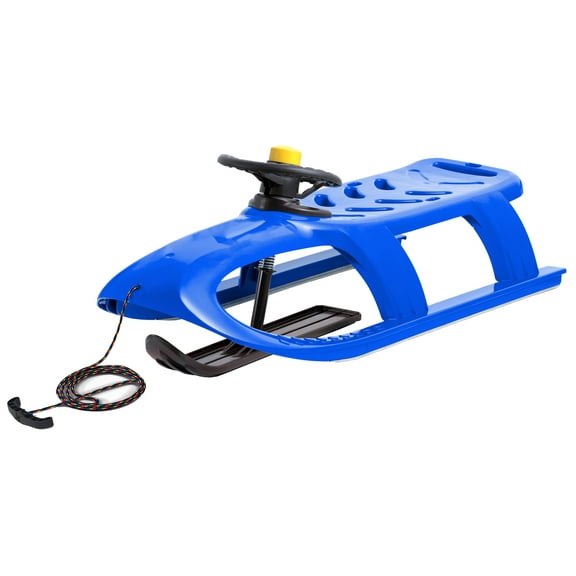 ArcticThrill Snow Sled for Kids - SnowRush Sledge - Single Rider Racer Toboggan with Pull Rope and Steering Wheel; Outdoor Plastic Winter Sleigh for Toddlers & Kids