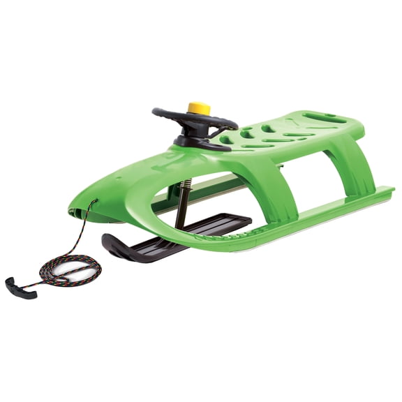 ArcticThrill Snow Sled for Kids - SnowRush Sledge - Single Rider Racer Toboggan with Pull Rope and Steering Wheel; Outdoor Plastic Winter Sleigh for Toddlers & Kids