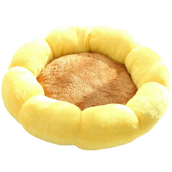 Arcticice 14in Flower Cat Beds for Indoor Cats Small Dog Bed, Washable Soft Plush Calming Pet Bed for Kittens Puppy, Yellow
