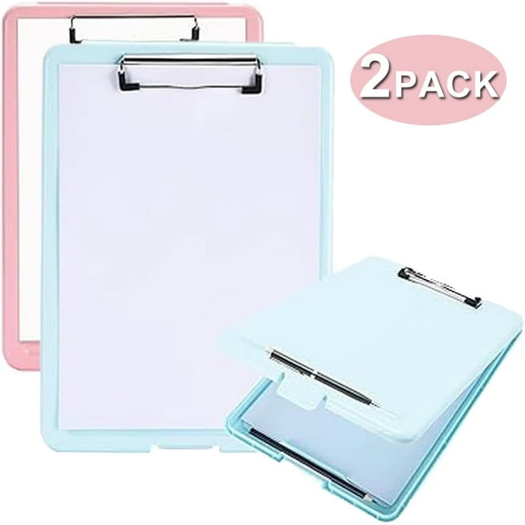 Arcticice 2-Pack Clipboards with Storage, A4 Binder Clipboard with Pen Holder, 13x9 Nursing Clipboard for Office Supplies, Blue + Pink