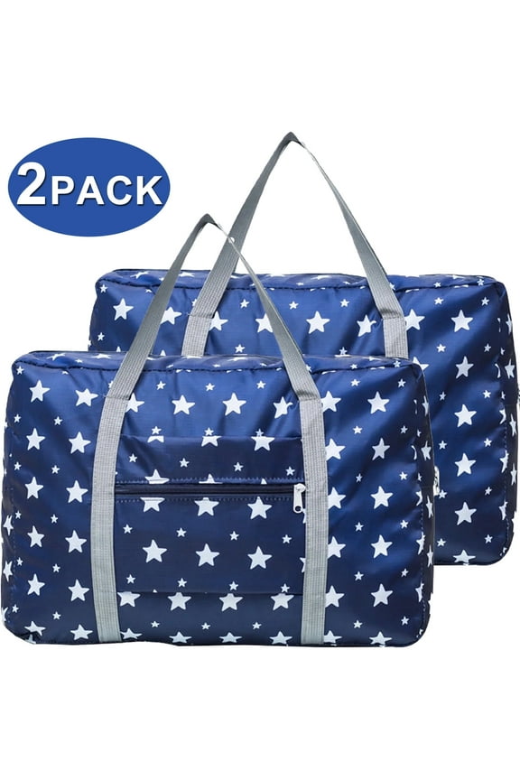 2-Pack Foldable Travel Duffel Bags, Spirit Airlines Personal item Carry on Luggage Bag, Waterproof Sports Gym Bag Weekender Overnight Bags for Women and Men, Star