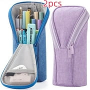 Arcticice 2-Pack Large Standing Pencil Case Pouch, Makeup Cosmetic Holder Bag, Denim Blue + Purple