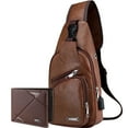 thumbnail image 1 of Arcticice PU Leather Sling Bag with Coin Purse for Men, Cross Body Bag with Earphone Hole USB Charging Port, Brown, 1 of 10