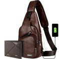 thumbnail image 1 of Arcticice PU Leather Sling Bag with Coin Purse for Men, Cross Body Bag with Earphone Hole USB Charging Port, Coffee, 1 of 7