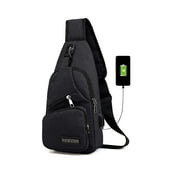 ARCTICICE Black Sling Backpack for Women Men, Shouder Bag with USB Charging Port, Waterproof Travel Sports Hiking Camping Crossbody Sling Bag