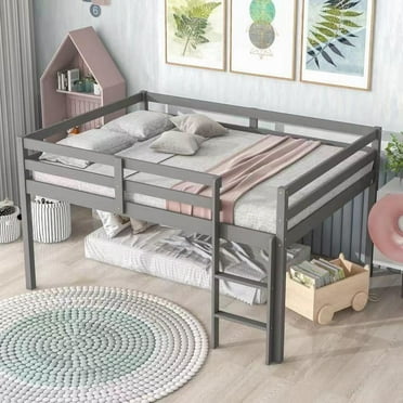 Arcticscorpion Full Size Loft Bed with Ladder and Underbed Space, Gray