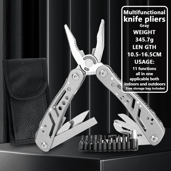 Arcticwind 11-in-1 Multi-Tool Pliers - Stainless Steel Survival Knife w/Screwdriver Bits, Self-Locking Multifunctional Tool for Camping, Hunting, Emergency, Outdoor Adventures (Includes Sheath)