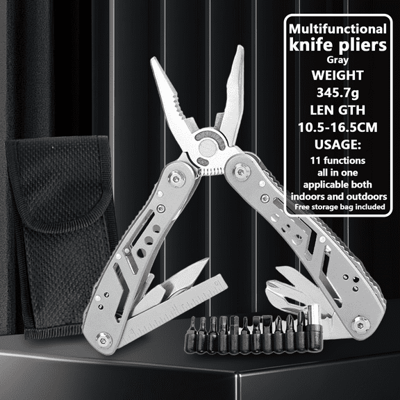 Arcticwind 11-in-1 Multi-Tool Pliers - Stainless Steel Survival Knife w/Screwdriver Bits, Self-Locking Multifunctional Tool for Camping, Hunting, Emergency, Outdoor Adventures (Includes Sheath)