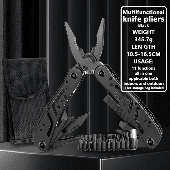 Arcticwind 11-in-1 Multi-Tool Pliers - Stainless Steel Survival Knife w/Screwdriver Bits, Self-Locking Multifunctional Tool for Camping, Hunting, Emergency, Outdoor Adventures (Includes Sheath)