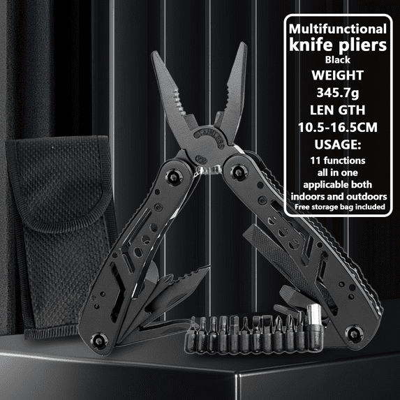 Arcticwind 11-in-1 Multi-Tool Pliers - Stainless Steel Survival Knife w/Screwdriver Bits, Self-Locking Multifunctional Tool for Camping, Hunting, Emergency, Outdoor Adventures (Includes Sheath)