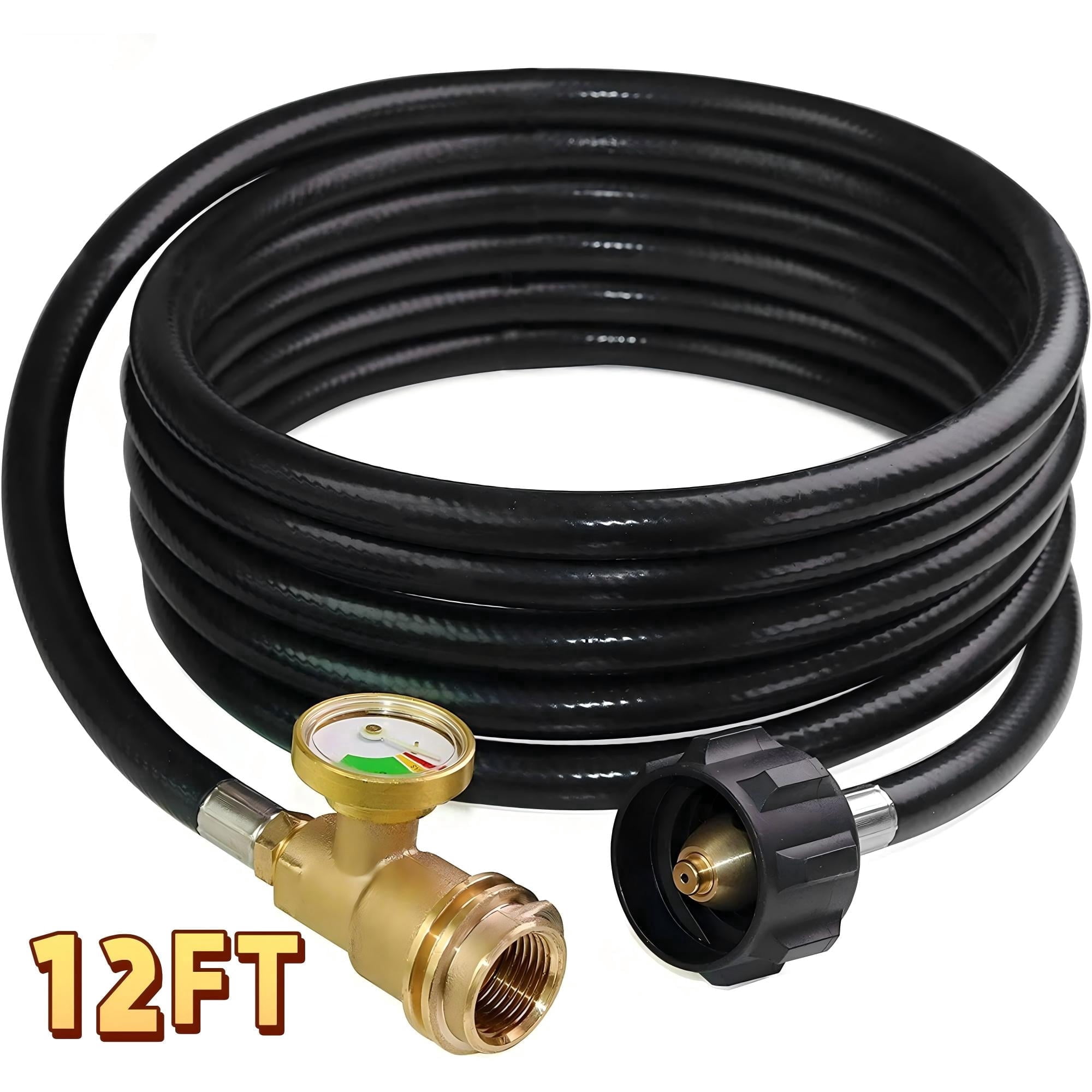 Arcticwind 12 Feet Propane Hose w/ Gauge,Propane Adapter Hose,Pressure Propane Regulator Converts POL 100 lb LP Tank to QCC1,Pressure Propane Gas Hose and Adapter for Gas Grill,Stove,etc