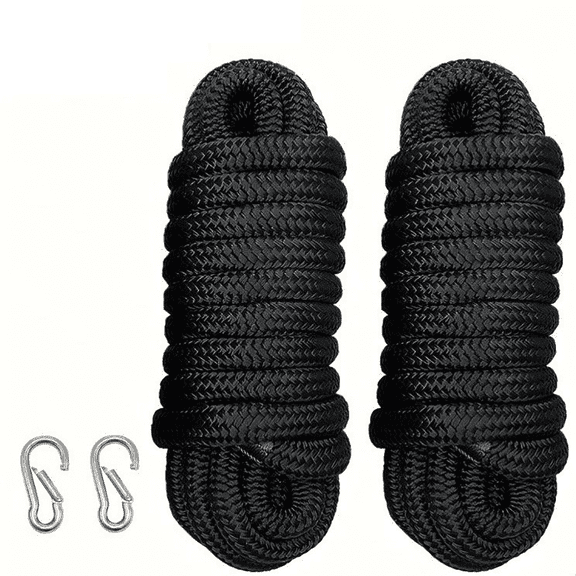 Arcticwind 2pcs 25ft Boat Anchor Rope - Double Braided Marine Rope Anchor Line - 25 ft Nylon Boating Line, Rope Marine Grade Double Braided Nylon Dock Line w/ 2pcs 304 stainless steel buckle