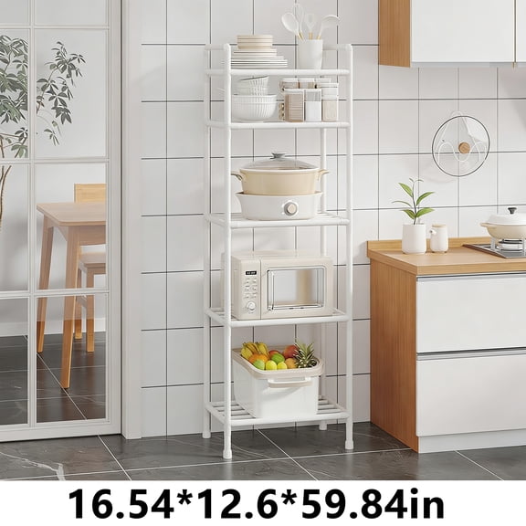 Arcticwind 5Tiers,Kitchen Storage Rack,Metal,Standing Storage Shelf Units for Laundry Bathroom Kitchen Pantry Closet,Height increase,with handrails(White)