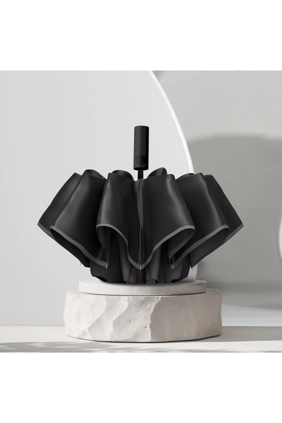 60-Rib Automatic Umbrella - Compact Folding Sun & Rain Umbrella, Parasols, Stylish Handle, Smooth Magic Strap for Easy Storage, Lightweight Travel Umbrella for Men & Women, Black