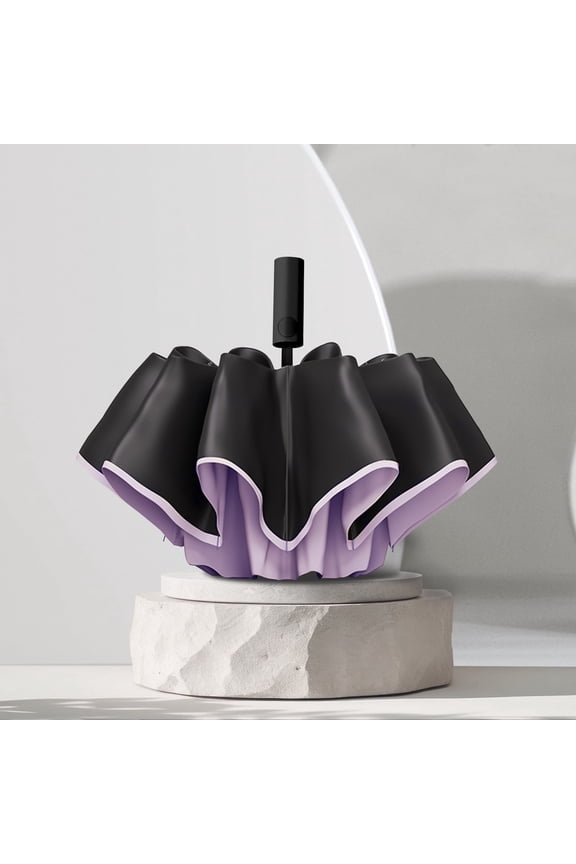 60-Rib Automatic Umbrella - Compact Folding Sun & Rain Umbrella, Parasols, Stylish Handle, Smooth Magic Strap for Easy Storage, Lightweight Travel Umbrella for Men & Women, Purple