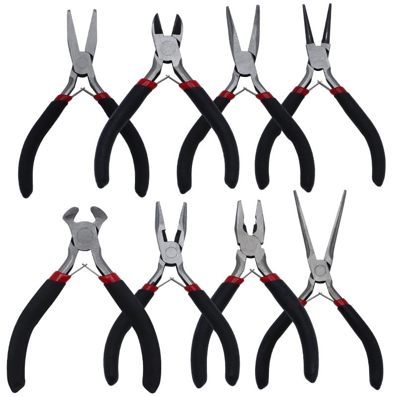 Arcticwind 8PCS 4.5-inch Pliers Set, Pointed Nose Pliers, Mini Pliers, Manual Pliers, Jewelry Pliers accessories tools,Rust-Resistant Ergonomic Grip,For Home DIY Car Outdoor Emergency Kit,Black & Red