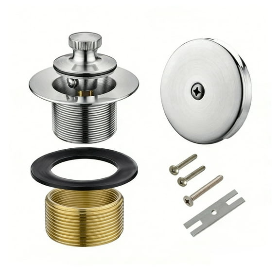 Arcticwind Bathroom Sink Drain Strainer,Anti odor bathtub plug Tub Drain and Overflow Kit with Single Hole Overflow Faceplate Lift & Turn Bathtub Drain Kit Fine/Coarse Thread Conversion Twist(Silver)