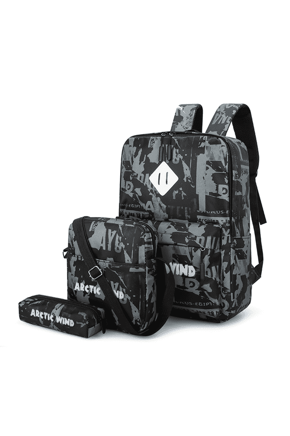 Camouflage Backpack Set (3-Piece), 15.6 Inch Laptop Compartment, Water-Resistant Oxford Fabric, Lightweight -Travel, Casual, Anti-Theft - Black Camo