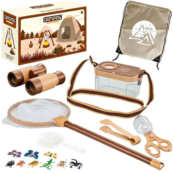 Arcticwind Camping Gear Insect Set with Pop Up Tent 19PCS,Camping Pretend Play Tent,Indoor Outdoor Explore Adventure,Little Explorers Playhouse,Include Telescope/Capture observation box/Fake insects