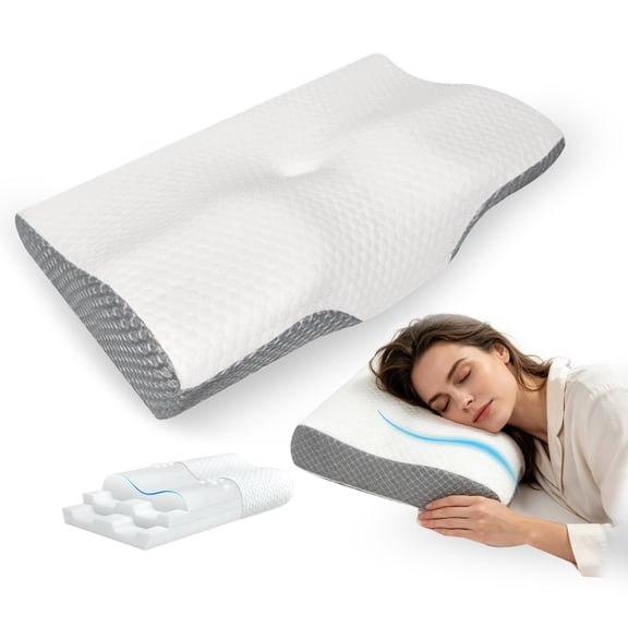 Arcticwind Cervical Pillow for Neck Pain Relief,Contour Memory Foam Pillow,Ergonomic Curved Memory Foam Pillow with Breathable Pillowcase for Side, Back, Stomach Sleepers