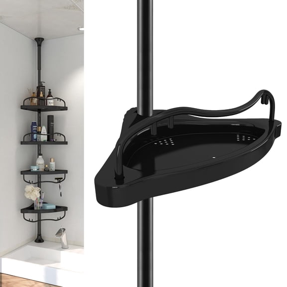 Arcticwind Corner Shower Caddy Tension Pole,Adjustable Height with 4 Shelves,No-Drill Quick Installation,Space Saving Storage,for Renters Family Bathtub Shampoo Accessories Storage Holder,Black