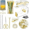 thumbnail image 1 of Arcticwind Desk Accessories Acrylic stapler set,staple remover,Phone Holder,Tape Dispenser,Tape/Pen Holder,Scissor,Ballpoint Pen,Binder Clips,Paper Clips and Staples.(11 piece imitation gold set), 1 of 7