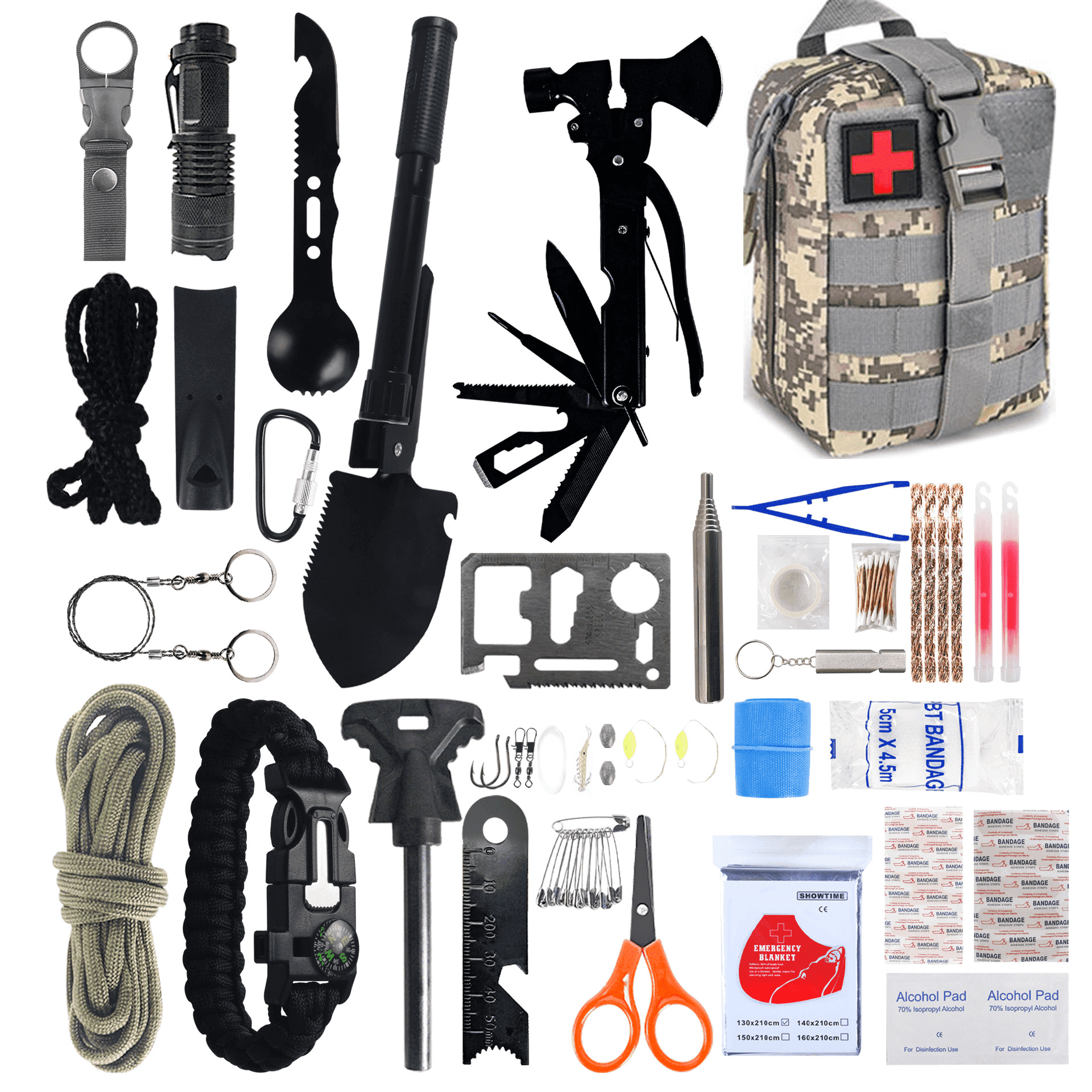 Emergency Survival Kit and First Aid Kit,Professional Survival Gear and Supplies Equipment with Molle Pouch, Gift for Christmas Men Dad Husband Camping Hiking Hunting Outdoor Adventure