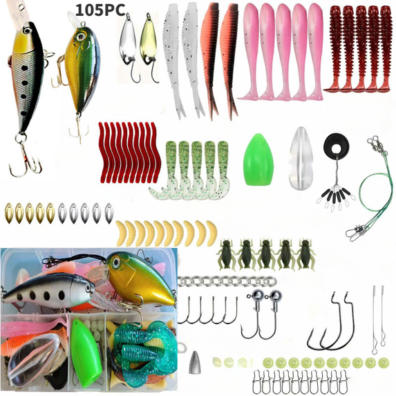 Arcticwind Fishing Accessories Kit, 105 PCS Fishing Lures Kit, Fishing Tackle Box, Lifelike Artificial Lures for Saltwater Freshwater Fishing, Includes Crankbaits, Spoon, Hooks Other Access