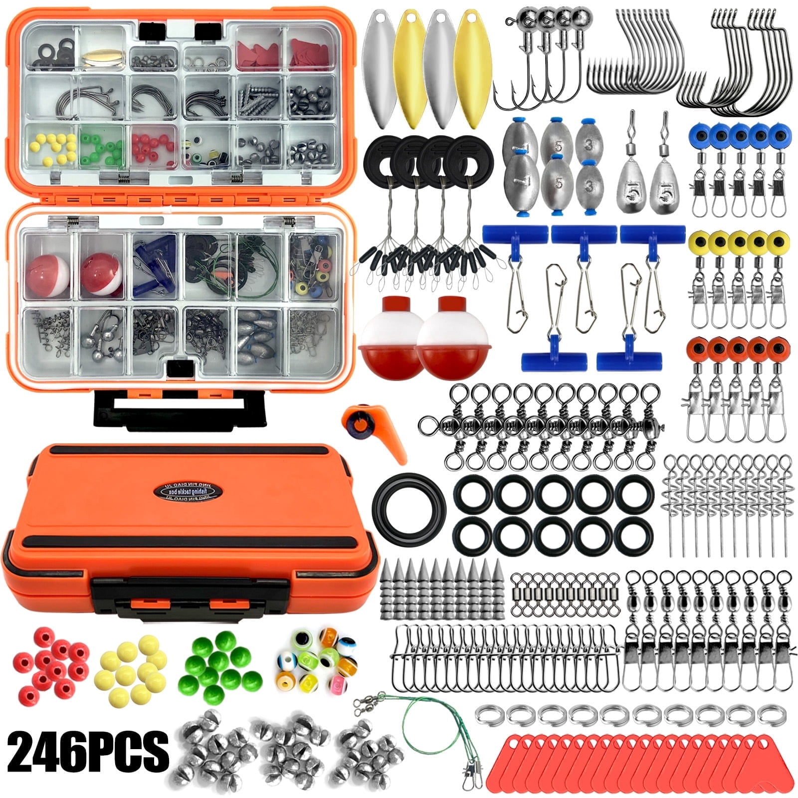 Arcticwind Fishing Accessories Kit,246PCS Fishing Tackle Box with Hooks with Fishing Hooks,Swivels,Beads,Heart Shaped Plastic Sheet for Saltwater & Freshwater Fishing