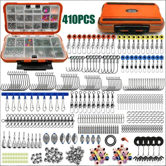 Arcticwind Fishing Accessories Kit, 410 PCS Hooks, Weights, Sinkers, Swivels, Snaps, Beads, Bobber Stops, for Saltwater & Freshwater Fishing, Tackle Box Included