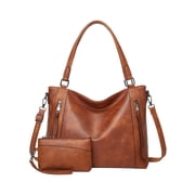 Arcticwind Womens Soft PU Leather Handbag, Large Capacity Multi-Pocket Crossbody Shoulder Purse with Top Handle, Adjustable Strap & Matching Change Purse, Brown