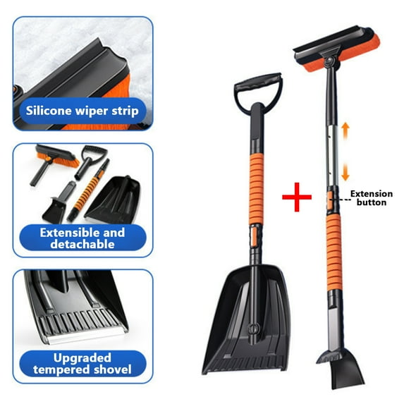 Arcticwind Ice Scraper and Extendable Snow Brush 3-in-1 Detachable Assembled with Metal Stainless Steel Extendable Ice Shovel 360° rotation No damage to the car paint,Suitable for most car