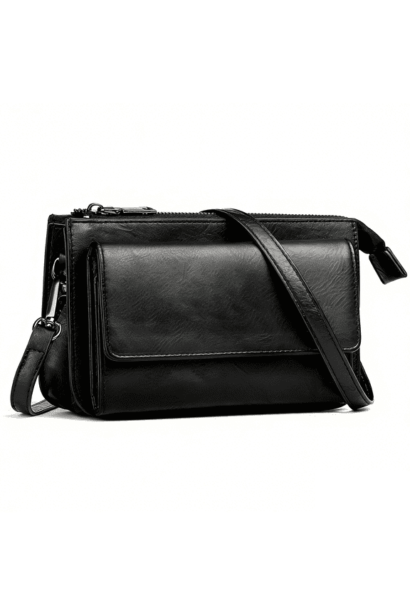 Leather Crossbody Bag for Women,Multifunctional Large Capacity,Phone Bag,ID bag,Anti Theft Wallet Purse Shoulder Bag,Triple Compartment Crossbody with Card Slots And Ziptop,Black