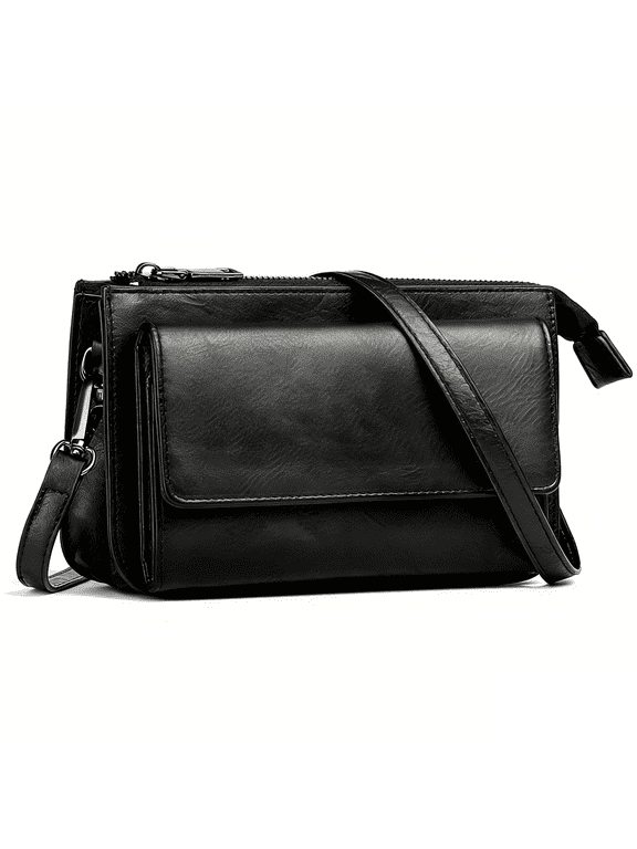 Leather Crossbody Bag for Women,Multifunctional Large Capacity,Phone Bag,ID bag,Anti Theft Wallet Purse Shoulder Bag,Triple Compartment Crossbody with Card Slots And Ziptop,Black