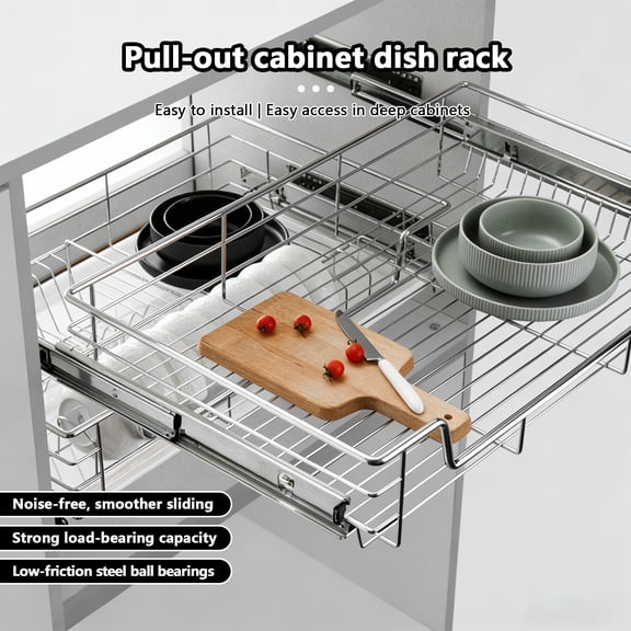 Arcticwind Pull Out Cabinet Organizer,20" W X 17" D Chrome Finish,Steel Metal Cabinet Drawers Slide Out,Slide Out Drawers For Kitchen Cabinets,Home Shelf Organizers