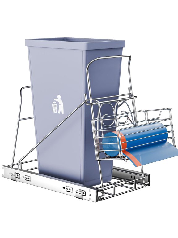 Pull Out Trash Can Under Cabinet Heavy Duty,Adjustable Under Sink Trash Can Pull Out Kit with Removable Basket Slide Out Garbage Shelf for Drawer/Counter (Trash Can Not Included)