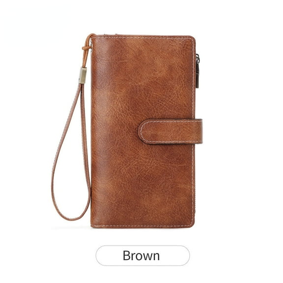 Arcticwind RFID Leather Long Womens Wallets, Wallets for Women, Tri-Fold/2 Zippers, Secure Large Capacity, Credit Card Holder with Multiple Card Slots, with ID Window Wallet,Brown