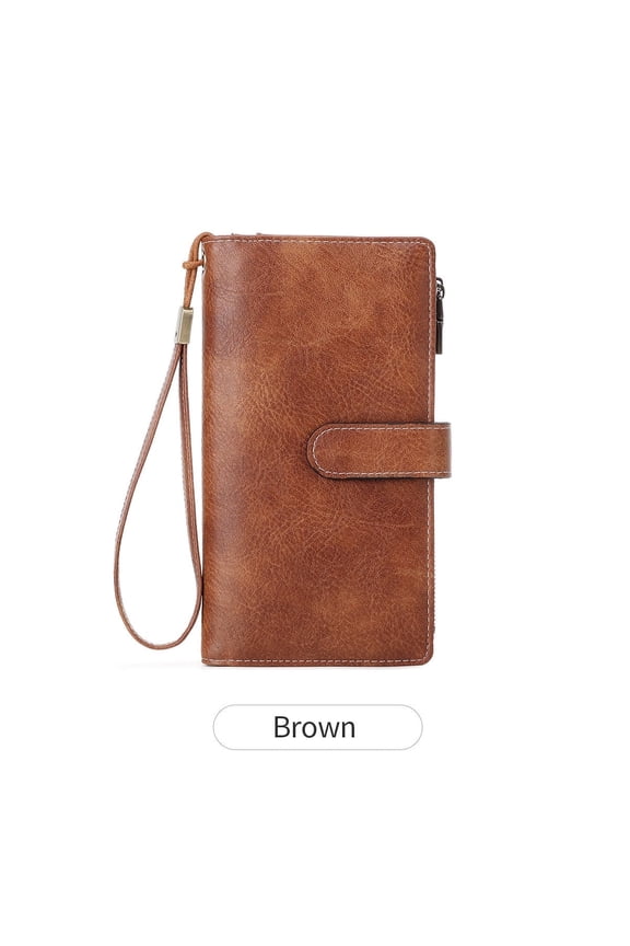 RFID Leather Long Womens Wallets, Wallets for Women, Tri-Fold/2 Zippers, Secure Large Capacity, Credit Card Holder with Multiple Card Slots, with ID Window Wallet,Brown