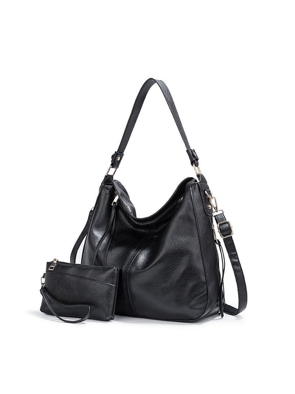 Shoulder Purse Handbag for Women, Hobo Tote Bags, Shoulder bag for Women, Vintage Simple style, wIth small bag & long shoulder stra, Blcak style