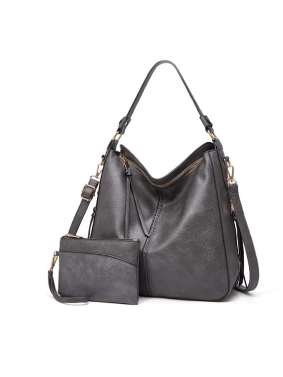 Shoulder Purse Handbag for Women, Hobo Tote Bags, Shoulder bag for Women, Vintage Simple style, wIth small bag & long shoulder stra, Grey style
