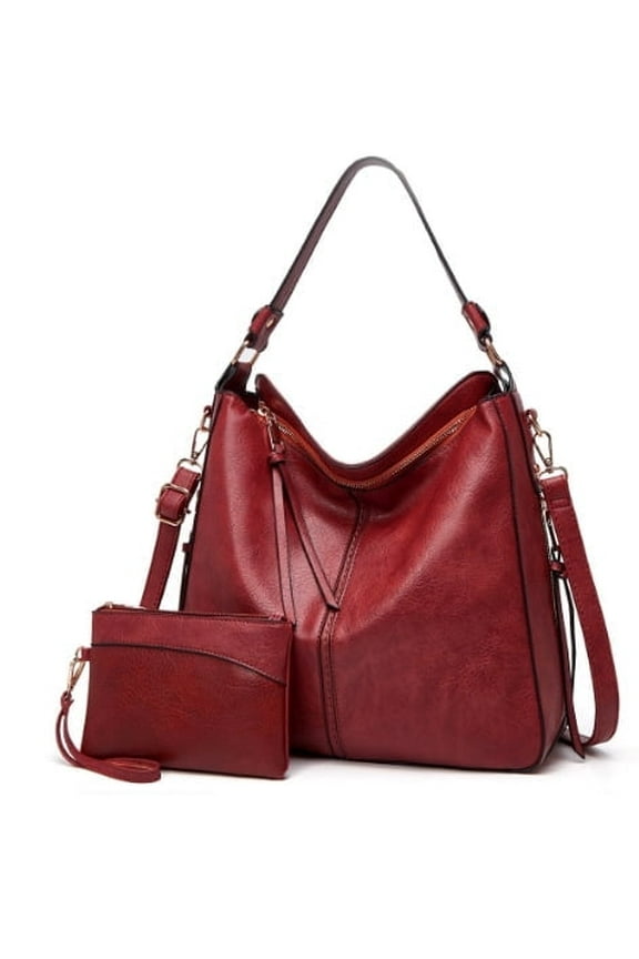 Shoulder Purse Handbag for Women, Hobo Tote Bags, Shoulder bag for Women, Vintage Simple style, wIth small bag & long shoulder stra, Red style