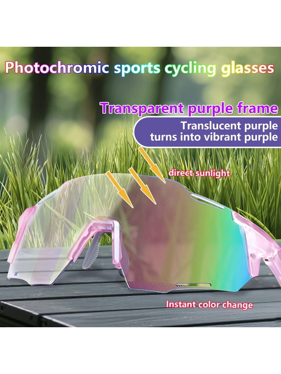 Sunglasses Photochromic Polarized – UV400 Protection, Windproof, Unisex for Fishing, Cycling, Driving, Travel, Fashion & Parties – Includes Gift Box, Purple Frame / Purple Transition