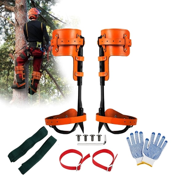 Arcticwind Tree Climbing Spikes Set,Height-Adjustable Climbing Spurs,Tree Climbing Gear,Includes 1 Pair of Spikes,Safety Harness,Gloves,for Climbers,Fruit Picking and Lumberjack, Orange