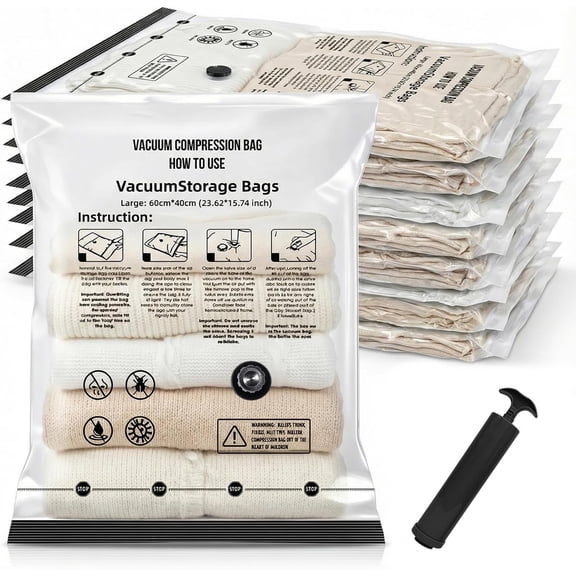 Arcticwind Vacuum Storage Bags,8 Pack (2 Extra large/3 Large/3 Medium),Saving Storage Bags with Hand Pump for Travel,Clear,Vacuum seal bags for clothing, Pillows, Comforters, Blankets, Bedding