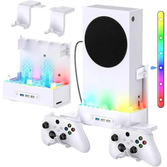 Arcticwind Wall Mount Holder for Xbox Series S,Wall Mount Kit Accessories with Adjustable Cooling Fan,USB Port, RGB LED Light Strip,White