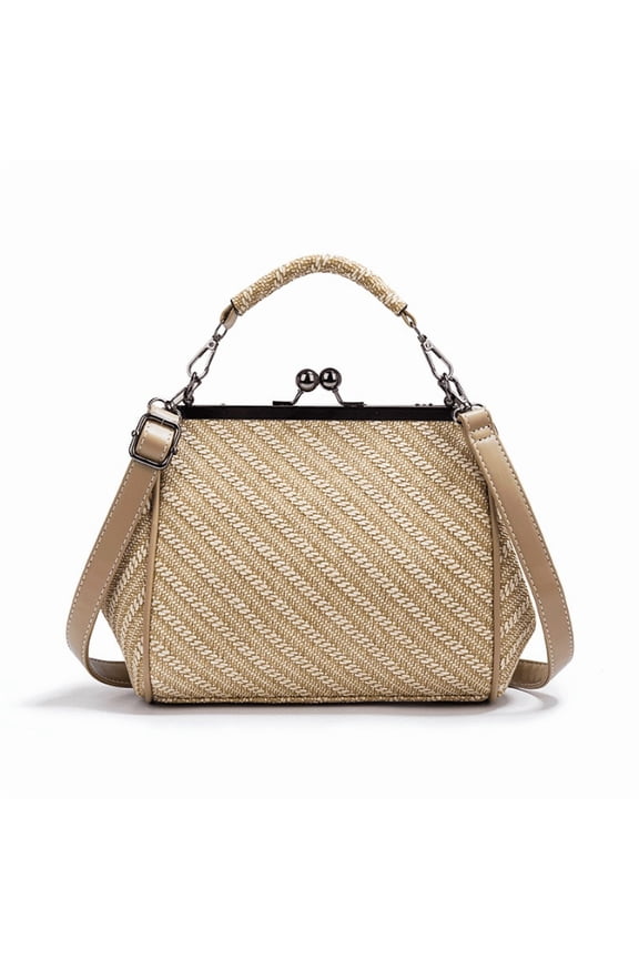 Women Vintage Crossbody Bag,Top Handle Kiss Lock Handbag,Retro Daily Purse PU Leather Tote,Women Satchel Messenger Bag,Evening Clutch Purses,Khaki